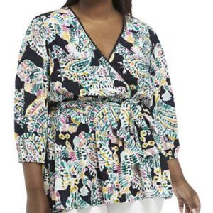 Crown & Ivy Paisley Faux Wrap Babydoll Blouse Top Size 2X Business Casual